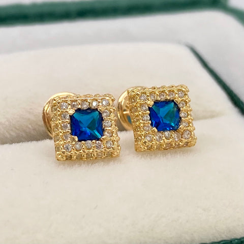 Topos Cuadro Circones Blancos Y Azul Oro amarillo 18k 1,30 Gr / 6,7 mm