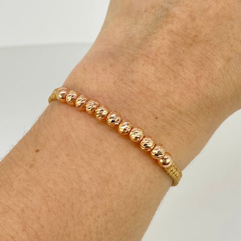 Pulsera tejida BD 9uni 5mm / BL 2uni 5mm / Hilo Beige Oro rosa 18k 1,37 Gr *
