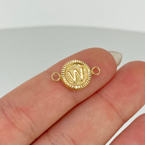 Herraje Letra W Diamantado Oro amarillo 18k 0,55 Gr / 1,7 Cm  *