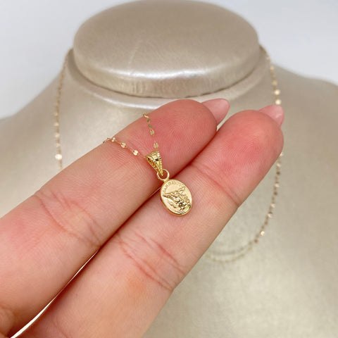 Set Cadena  Crispeta + Dije San Miguel Arcangel Oro amarillo 18k 0,7 Gr / 1 mm / 50 Cm *