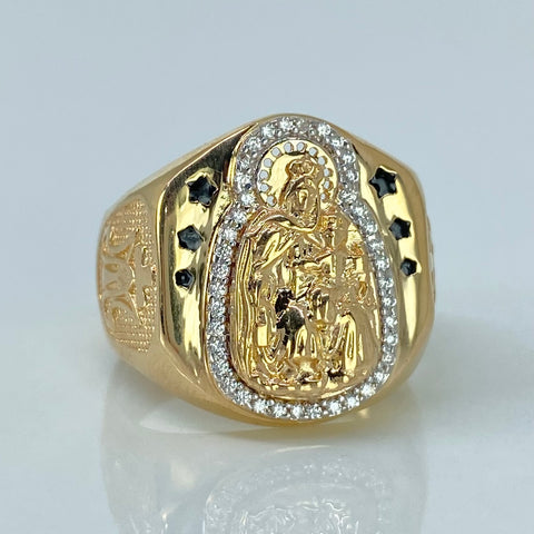 Anillo Contorno Virgen Del Carmen Circones Blancos Oro amarillo y Oro blanco 18k / Talla 10 1/2 / 7,25 Gr †