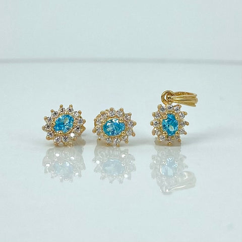 Dije + Topos Circones Blancos Celestes Oro amarillo 18k 3,5 Gr / 8 mm / 1,6 Cm *