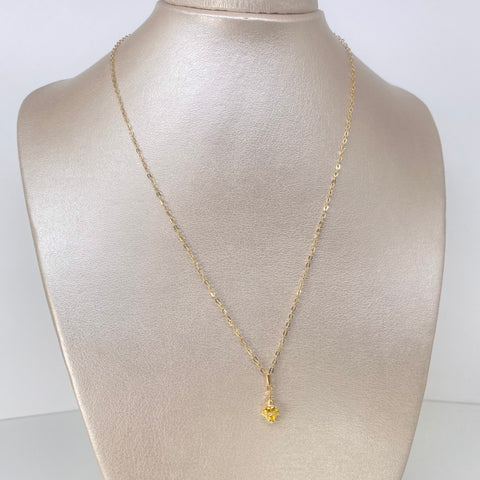 Set Cadena ● Rolon + Dije Sagrado Corazon Circon Amarillo Oro amarillo 18k 1,3 Gr / 1,5 mm / 45 Cm *