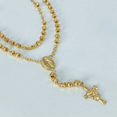 Rosario Virgen Milagrosa Bolas Diamantadas 5/4mm Oro amarillo 10,16 Gr / 50 Cm