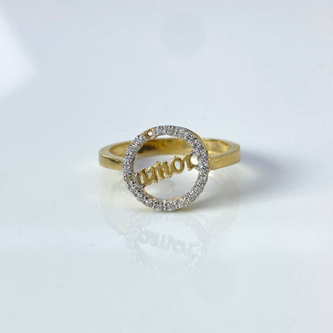 Anillo Amor Borde Circones Blancos Oro amarillo 18k / Talla 7 1/2 / 2,56 Gr