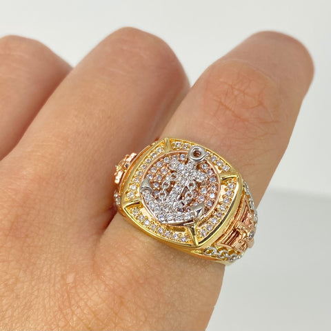 Anillo Ancla Circones Blancos Tres oros 18k / Talla 9 3/4 / 9,15 Gr †