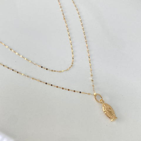 Set Cadena ● Crispeta + Dije Virgen Guadalupe Silueta Oro amarillo 18k 0,7 Gr / 1 mm / 50 Cm †