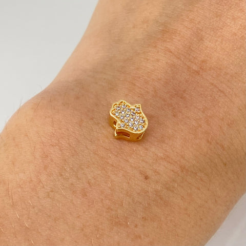 Herraje Mano Hamsa Circones Blancos Oro amarillo 18k 0,88 Gr / 0,8 Cm  *