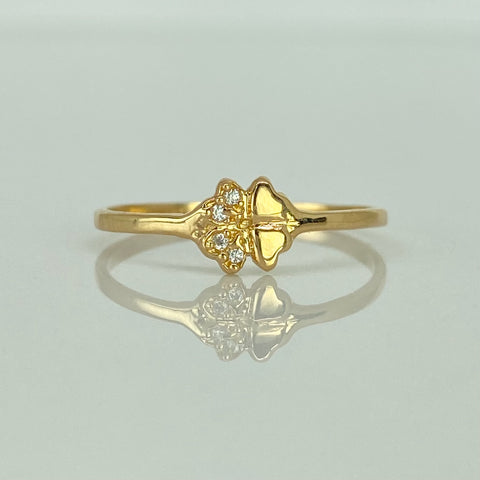 Anillo Trébol Circones Blancos Oro amarillo 18k / Talla 7 3/4 / 1,15 Gr †