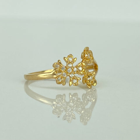 Anillo Copo Nieve Flores Circones Blancos Oro amarillo 18k / Talla 5 1/2 / 1,65 Gr †