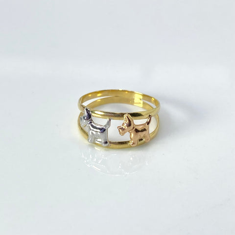 Anillo Perros Tres oros 18k / Talla 4 1/2 / 1,14 Gr *