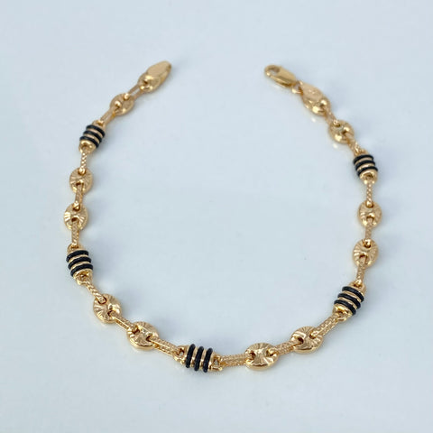Pulso GC Diamantado Eslabones Cauchos Negros Oro amarillo 4,30 Gr / 4 mm / 18,3 Cm †