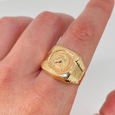 Anillo Sello Caballo Herradura Oro amarillo / Talla 11 1/2 / 3,4 Gr