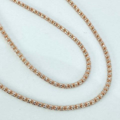 Cadena ● Punto Cuadrado Diamantado  Oro blanco y Oro rosa 18k +3 / 10 Gr / 2,2 mm / 55 Cm *