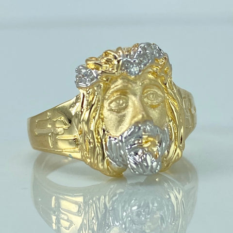 Anillo Rostro Jesus Circones Blancos Oro amarillo y Oro blanco / Talla 10 1/4 / 6,92 Gr