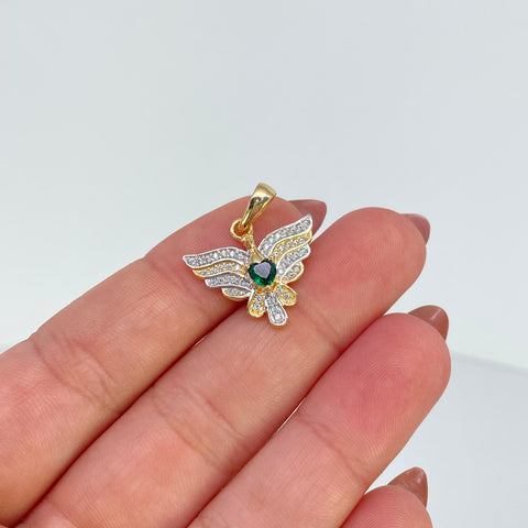 Dije Alas Circones Blancos Y Verdes Oro amarillo 18k 2,55 Gr / 2,4 Cm †