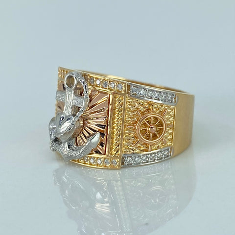 Anillo Ancla Circones Blancos Oro amarillo 18k / Talla 9 / 9,32 Gr *