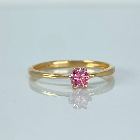 Anillo Solitario Circon Rosa Oro amarillo / Talla 6 3/4 / 1,55 Gr †