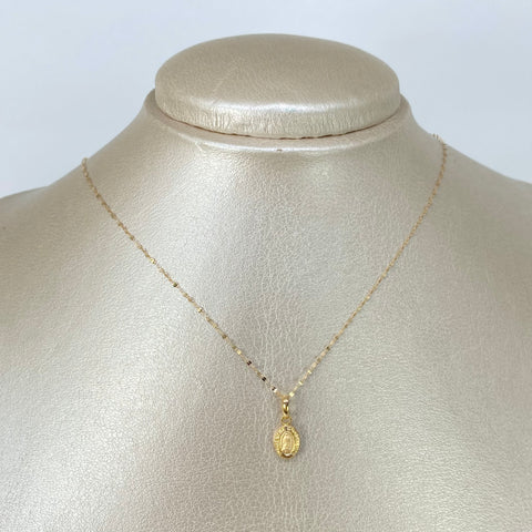 Set Cadena ● Crispeta + Dije Virgen Guadalupe Oro amarillo 18k 0,62 Gr / 1 mm / 45 Cm †