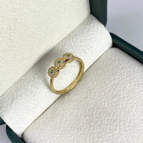 Anillo Circulos Circones Blancos Y Verdes Oro amarillo 18k / Talla 6 / 1,31 Gr *