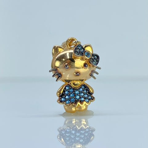 Dije Caricatura Gato Circones Azules Oro amarillo 18k 2,8 Gr / 2,5 Cm  *