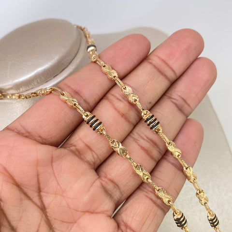 Cadena Rustica Eslabones Infinitos Diamantados Cauchos Negros Oro amarillo 12,45 Gr / 4,4 mm / 60 Cm *