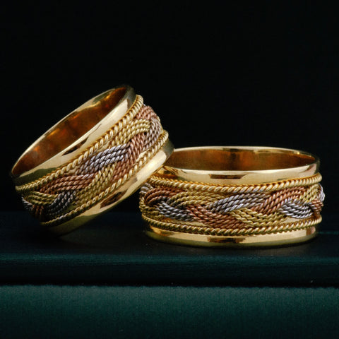 Anillo Argollas Trenzadas Entorchadas POR FABRICACIÓN Tres oros 18k / Talla 7 / 20 Gr *