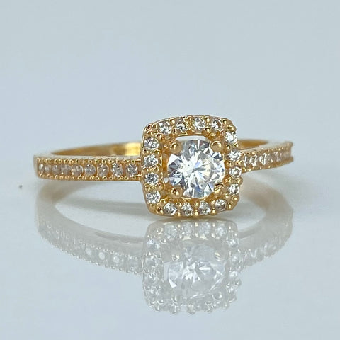 Anillo Solitario Cuadro Circones Blancos Oro amarillo 18k / Talla 6 1/4 / 2,15 Gr