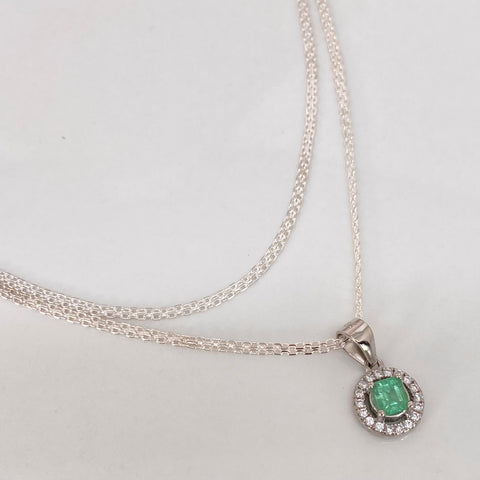 Set Cadena China + Dije Esmeralda 60PTS Plata 925 3,5 Gr / 1,6 mm / 50 Cm *