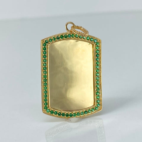 Dije Placa Rectangular Circones Verdes Oro amarillo 18k 4,76 Gr / 4,2 Cm *