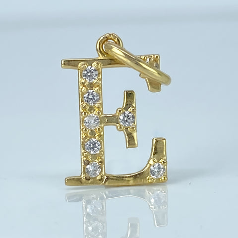 Dije Letra E Circones Blancos Oro amarillo 0,92 Gr / 2 Cm