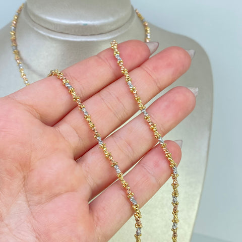 Cadena ● Cordon Diamantado Tres oros 18k +3 / 13,3 Gr / 3,5 mm / 60 Cm