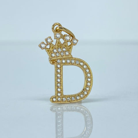 Dije Letra D Corona Circones Blancos Oro amarillo 1,95 Gr / 2,6 Cm †