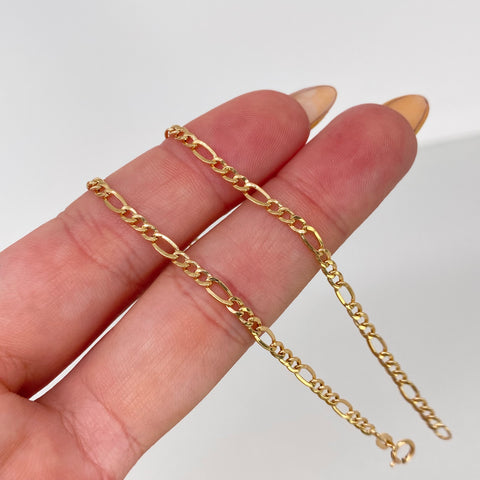 Tobillera ● Tres Por Uno 3x1 Oro amarillo 18k +1 / 1,2 Gr / 2,6 mm / 25,2 Cm *