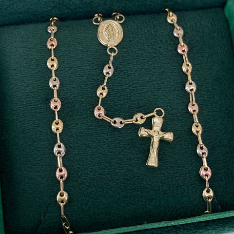 Rosario GC Virgen Milagrosa Tres oros 18k 6,55 Gr / 3,3 mm / 55 Cm †