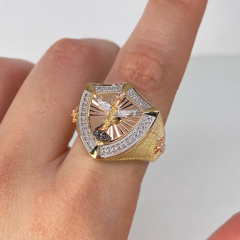 Anillo San Miguel Arcangel Circones Blancos Tres oros / Talla 10 1/4 / 10,42 Gr