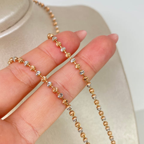 Cadena ● Militar Diamantado Luna Oro amarillo y Oro blanco 18k +3 / 15,8 Gr / 3 mm / 60 Cm †