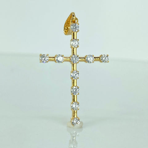 Dije Cruz Circones Blancos Oro amarillo 18k 3,1 Gr / 4,6 Cm