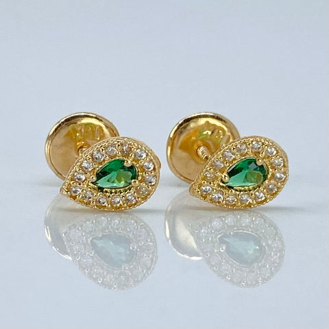 Topos Lagrima Circones Verde Blancos Oro amarillo 18k 0,85 Gr / 5,2 mm †