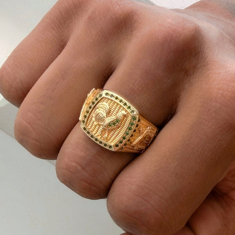 Anillo Gallo Con Circones POR FABRICACION Oro amarillo 18k / Talla 7/10 / 11,05 Gr *