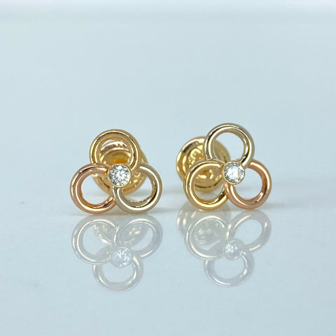 Topos Flor Circon Blanco Tres oros 18k 0,7 Gr †