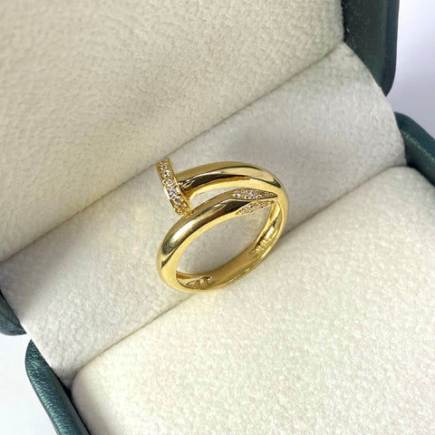 Anillo Clavo Circones Blancos Oro amarillo 18k / Talla 7 / 4,0 Gr *