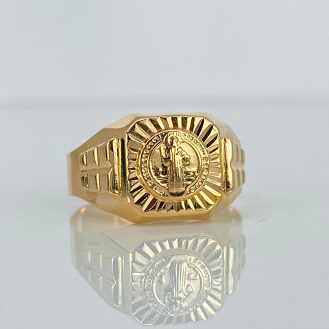 Anillo Sello San Benito Diamantado Oro amarillo 18k / Talla 11 3/4 / 3,52 Gr *