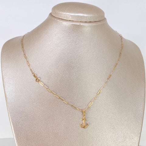 Set Cadena ● Cajon + Dije Ancla Oro amarillo 18k 1,2 Gr / 2 mm / 45 Cm *