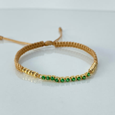Pulsera tejida Herraje Circones Verdes / BD 10uni 3mm / Hilo Beige Oro amarillo 1,19 Gr †