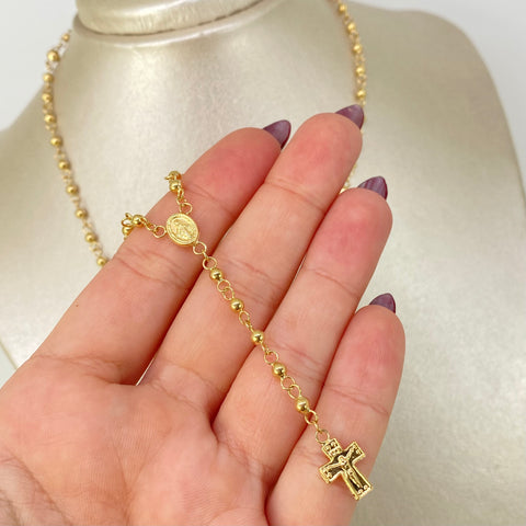 Rosario Virgen Milagrosa Bolas Lisas  Oro amarillo 18k 7,15 Gr / 4 mm / 45 Cm *