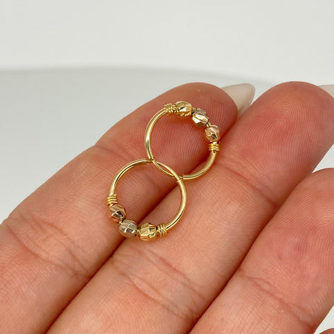 Candongas Imperdibles Bolas Diamantadas 3mm Tres oros 18k 0,95 Gr / 1,3 Cm