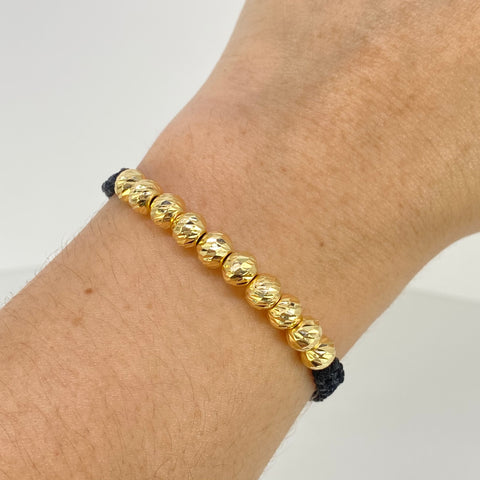 Pulsera tejida Bolas Diamantadas 10uni 6mm / Hilo Negro Oro amarillo 18k 1,37 Gr †