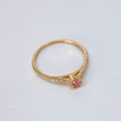 Anillo Solitario Circones Blancos Rosa Oro amarillo / Talla 7 / 1,65 Gr *