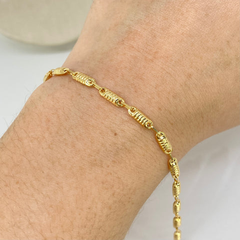 Pulso Rustico Eslabones Diamantados Oro amarillo 18k 2,58 Gr / 3,3 mm / 21,6 Cm
